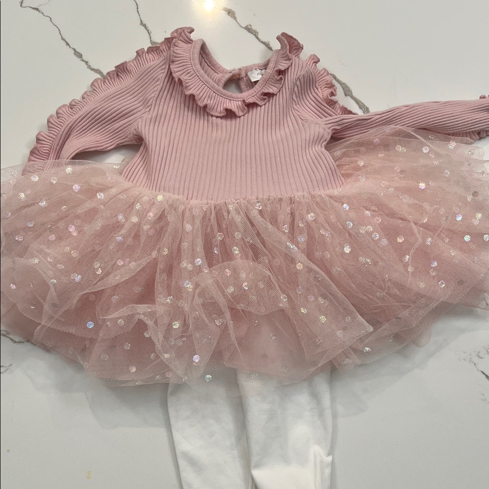 Miniclasix Baby Girl's 2-Piece Tutu Top & Leggings Set, Size 3-6